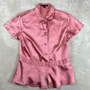 Banana Republic Pink 100% Silk Peplum Button Blouse Short Sleeve Top Size S